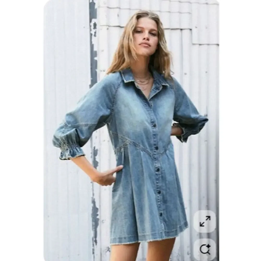 We The Free Free People Distressed Hannah‎ Mini Dress Size XS Oversized